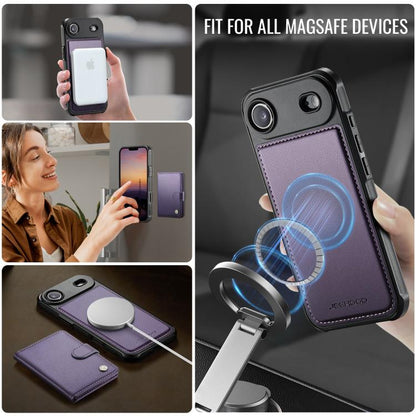 For iPhone Air JEEHOOD J09 Buckle Card Bag MagSafe Magnetic Style RFID Leather Phone Case(Purple) - iPhone Air Cases by JEEHOOD | Online Shopping UK | buy2fix