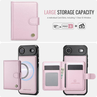 For iPhone Air JEEHOOD J09 Buckle Card Bag MagSafe Magnetic Style RFID Leather Phone Case(Pink) - iPhone Air Cases by JEEHOOD | Online Shopping UK | buy2fix