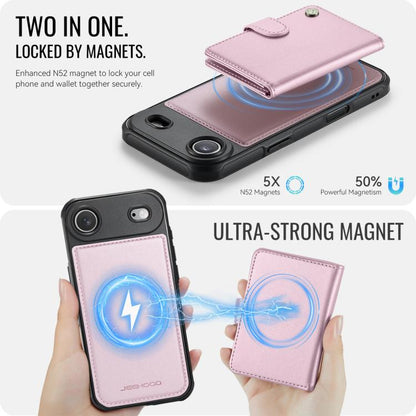 For iPhone Air JEEHOOD J09 Buckle Card Bag MagSafe Magnetic Style RFID Leather Phone Case(Pink) - iPhone Air Cases by JEEHOOD | Online Shopping UK | buy2fix