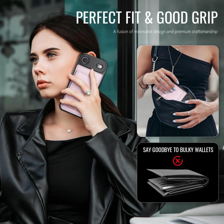 For iPhone Air JEEHOOD J09 Buckle Card Bag MagSafe Magnetic Style RFID Leather Phone Case(Pink) - iPhone Air Cases by JEEHOOD | Online Shopping UK | buy2fix