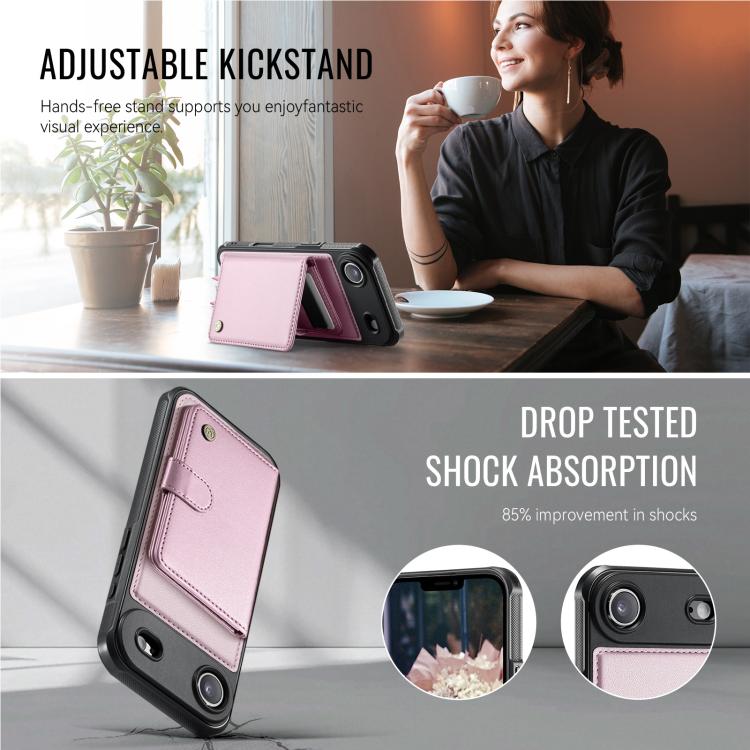 For iPhone Air JEEHOOD J09 Buckle Card Bag MagSafe Magnetic Style RFID Leather Phone Case(Pink) - iPhone Air Cases by JEEHOOD | Online Shopping UK | buy2fix