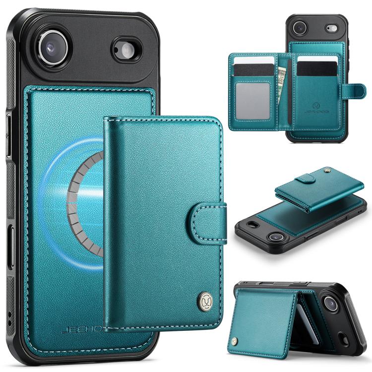 For iPhone Air JEEHOOD J09 Buckle Card Bag MagSafe Magnetic Style RFID Leather Phone Case(Green) - iPhone Air Cases by JEEHOOD | Online Shopping UK | buy2fix