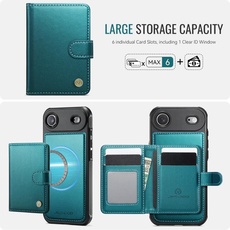 For iPhone Air JEEHOOD J09 Buckle Card Bag MagSafe Magnetic Style RFID Leather Phone Case(Green) - iPhone Air Cases by JEEHOOD | Online Shopping UK | buy2fix