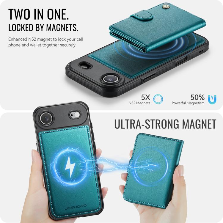For iPhone Air JEEHOOD J09 Buckle Card Bag MagSafe Magnetic Style RFID Leather Phone Case(Green) - iPhone Air Cases by JEEHOOD | Online Shopping UK | buy2fix