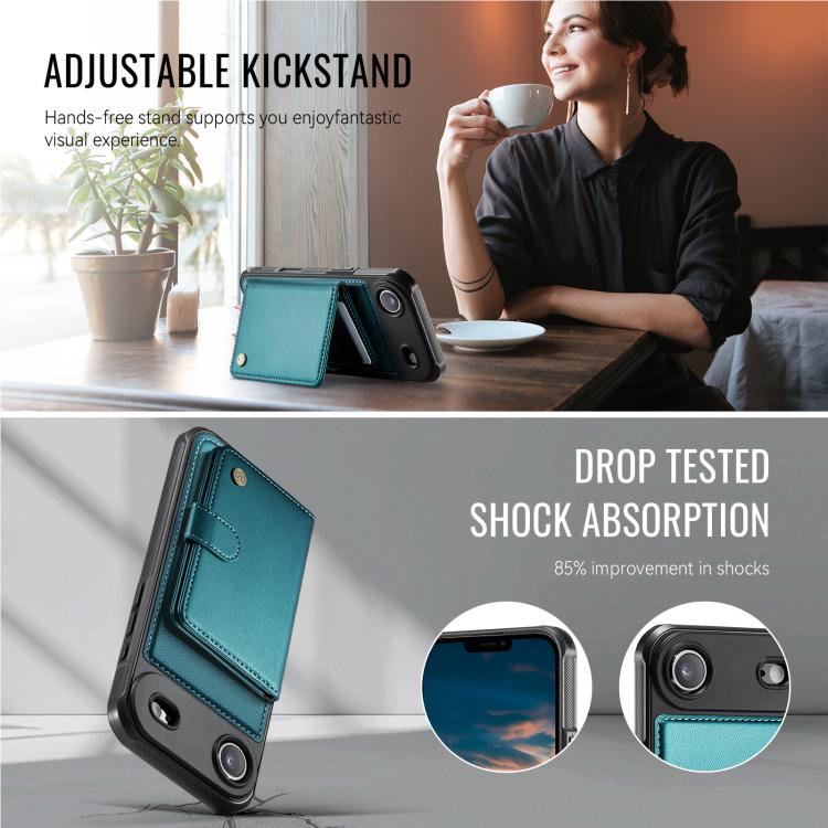 For iPhone Air JEEHOOD J09 Buckle Card Bag MagSafe Magnetic Style RFID Leather Phone Case(Green) - iPhone Air Cases by JEEHOOD | Online Shopping UK | buy2fix