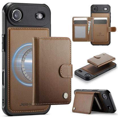 For iPhone Air JEEHOOD J09 Buckle Card Bag MagSafe Magnetic Style RFID Leather Phone Case(Brown) - iPhone Air Cases by JEEHOOD | Online Shopping UK | buy2fix