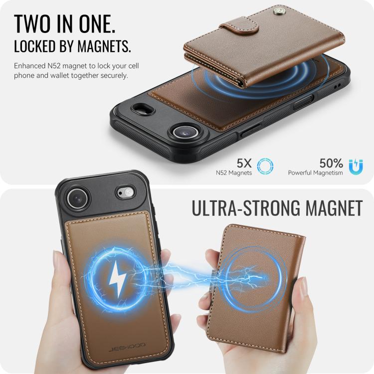 For iPhone Air JEEHOOD J09 Buckle Card Bag MagSafe Magnetic Style RFID Leather Phone Case(Brown) - iPhone Air Cases by JEEHOOD | Online Shopping UK | buy2fix