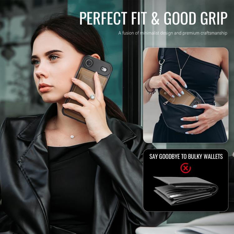 For iPhone Air JEEHOOD J09 Buckle Card Bag MagSafe Magnetic Style RFID Leather Phone Case(Brown) - iPhone Air Cases by JEEHOOD | Online Shopping UK | buy2fix