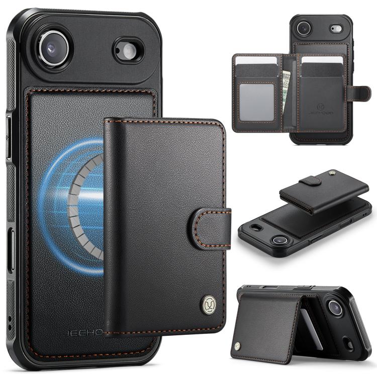 For iPhone Air JEEHOOD J09 Buckle Card Bag MagSafe Magnetic Style RFID Leather Phone Case(Black) - iPhone Air Cases by JEEHOOD | Online Shopping UK | buy2fix