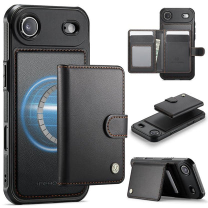 For iPhone Air JEEHOOD J09 Buckle Card Bag MagSafe Magnetic Style RFID Leather Phone Case(Black) - iPhone Air Cases by JEEHOOD | Online Shopping UK | buy2fix