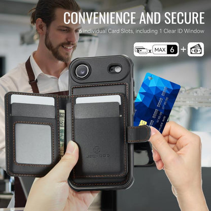 For iPhone Air JEEHOOD J09 Buckle Card Bag MagSafe Magnetic Style RFID Leather Phone Case(Black) - iPhone Air Cases by JEEHOOD | Online Shopping UK | buy2fix