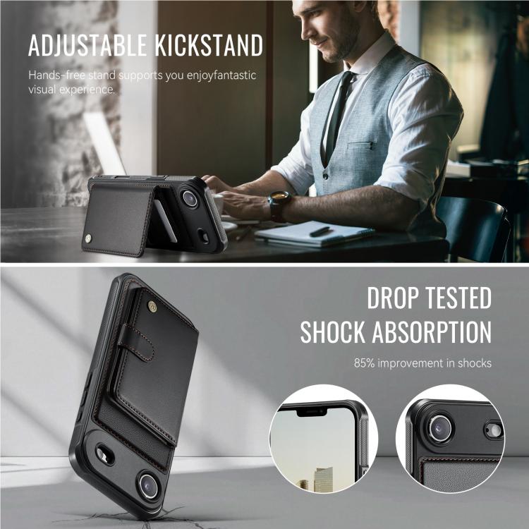 For iPhone Air JEEHOOD J09 Buckle Card Bag MagSafe Magnetic Style RFID Leather Phone Case(Black) - iPhone Air Cases by JEEHOOD | Online Shopping UK | buy2fix