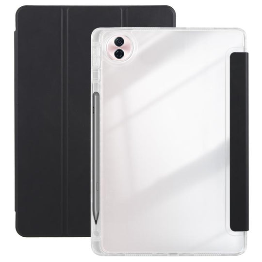 For Honor Pad 10 12.1 3-Fold Clear Acrylic Leather Tablet Case(Black)