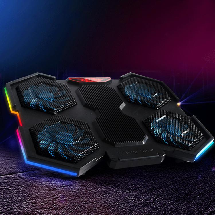 NUOXI YL-021 6-Fans RGB Light Laptop Radiator Adjustable Cooling Holder(Black) - Cooling Pads by NUOXI | Online Shopping UK | buy2fix
