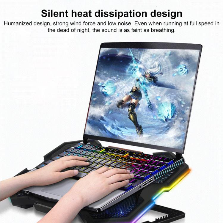 NUOXI YL-021 6-Fans RGB Light Laptop Radiator Adjustable Cooling Holder(Black) - Cooling Pads by NUOXI | Online Shopping UK | buy2fix
