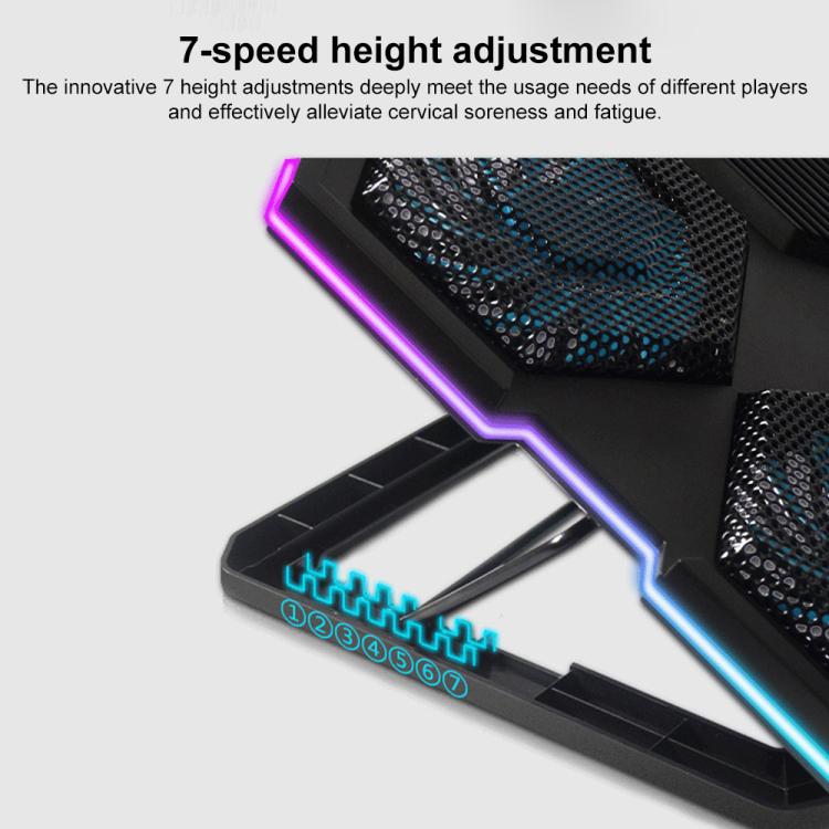 NUOXI YL-021 6-Fans RGB Light Laptop Radiator Adjustable Cooling Holder(Black) - Cooling Pads by NUOXI | Online Shopping UK | buy2fix