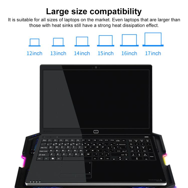 NUOXI YL-021 6-Fans RGB Light Laptop Radiator Adjustable Cooling Holder(Black) - Cooling Pads by NUOXI | Online Shopping UK | buy2fix