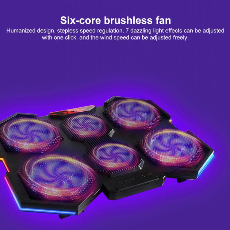 NUOXI YL-021 6-Fans RGB Light Laptop Radiator Adjustable Cooling Holder(Black) - Cooling Pads by NUOXI | Online Shopping UK | buy2fix