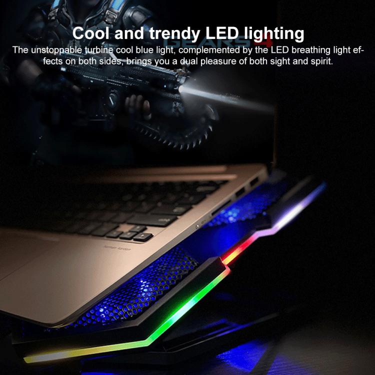 NUOXI YL-021 6-Fans RGB Light Laptop Radiator Adjustable Cooling Holder(Black) - Cooling Pads by NUOXI | Online Shopping UK | buy2fix