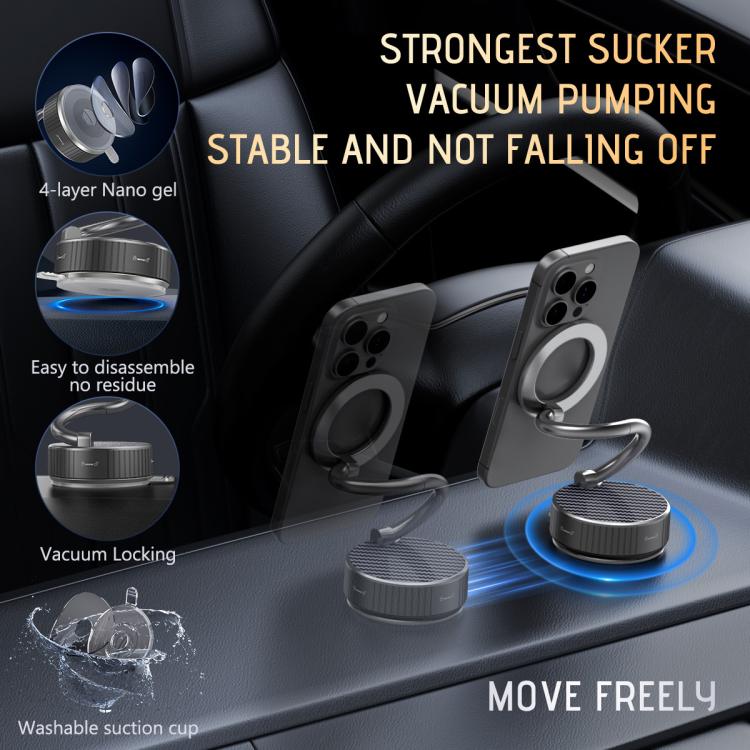 H3 Folding Vacuum Adsorption Magnetic Car Phone Holder(Silver Grey) - Universal Car Holders by buy2fix | Online Shopping UK | buy2fix