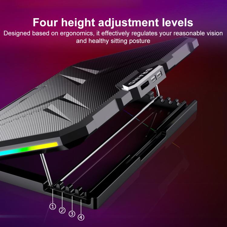 NUOXI YL-019 RGB Light Dual Turbine Silent Laptop Cooler Cooling Holder(Black) - Cooling Pads by NUOXI | Online Shopping UK | buy2fix