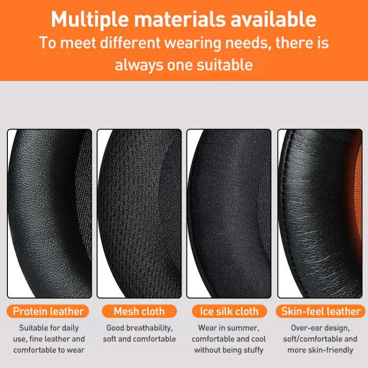 1 Pair Protein Leather Splicing LR Print Earphone Replacement Earpads Pads For HyperX Cloud 1 / I / 2 / II / 3(Black Orange Net) - Earmuff & Pad by buy2fix | Online Shopping UK | buy2fix