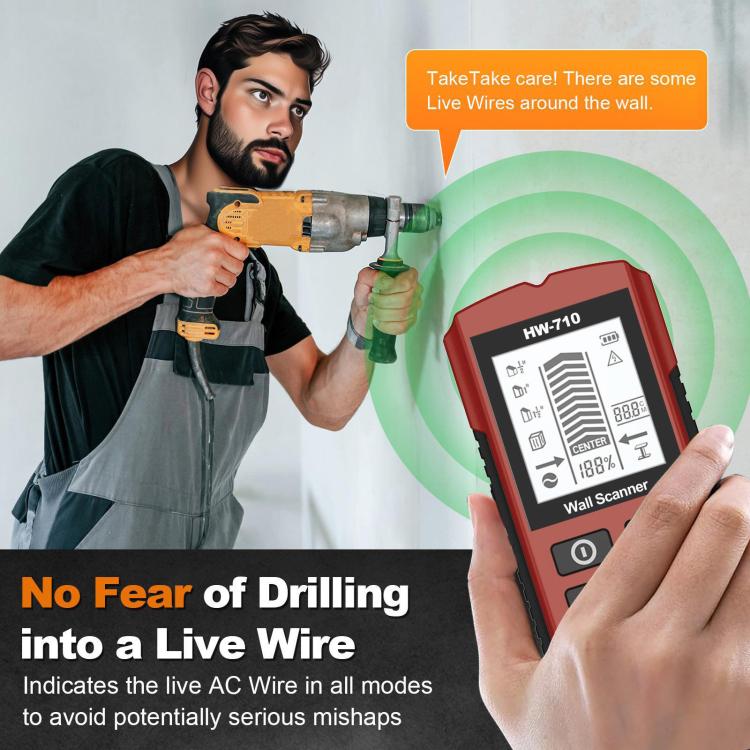 HW-710 5-in-1 Wall Scanner Metal Detector Stud Finder Measuring Instrument(Red) - Metal Detector by buy2fix | Online Shopping UK | buy2fix