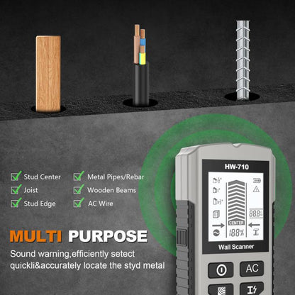 HW-710 5-in-1 Wall Scanner Metal Detector Stud Finder Measuring Instrument(Silver) - Metal Detector by buy2fix | Online Shopping UK | buy2fix