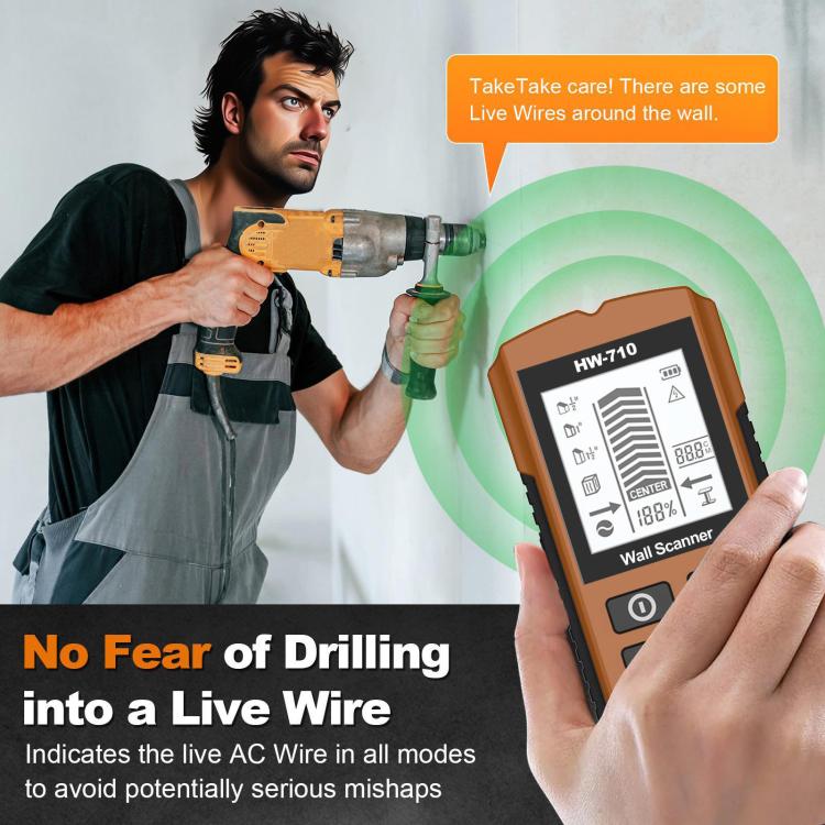 HW-710 5-in-1 Wall Scanner Metal Detector Stud Finder Measuring Instrument(Yellow) - Metal Detector by buy2fix | Online Shopping UK | buy2fix