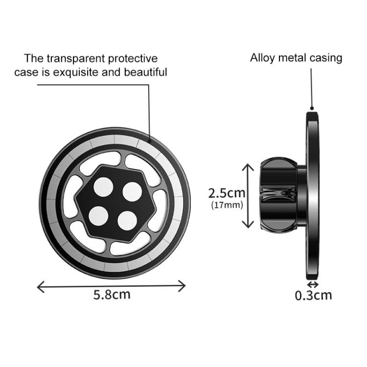 17mm Universal Ball MagSafe Magnetic Adapter Car Phone Holder Base, Type:C5 Hexagonal Black - Universal Car Holders by buy2fix | Online Shopping UK | buy2fix
