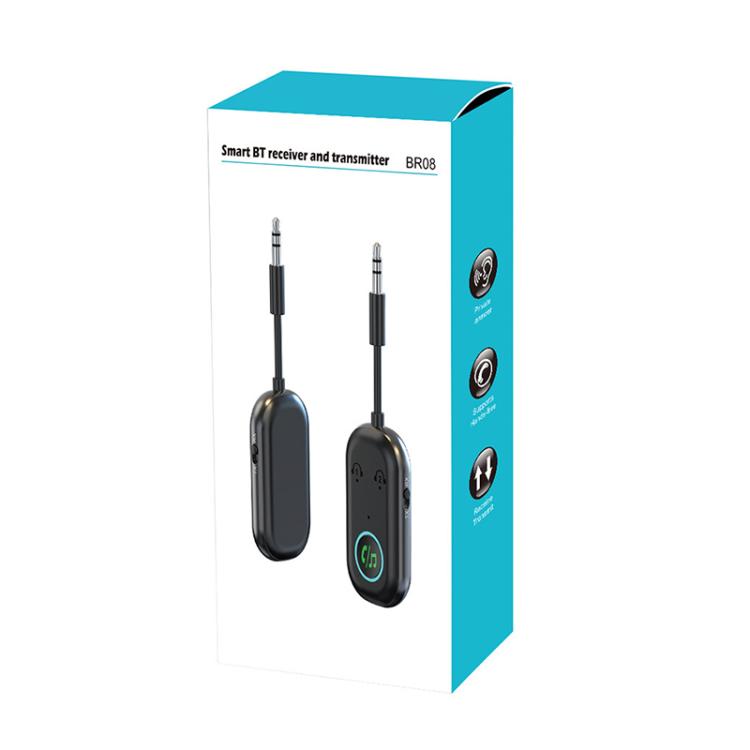 BR08T 2 in 1 Car Bluetooth AUX Receiver Transmitter Bluetooth Audio Adapter(Black) - Bluetooth Adapters by buy2fix | Online Shopping UK | buy2fix
