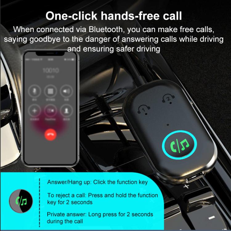 BR08T 2 in 1 Car Bluetooth AUX Receiver Transmitter Bluetooth Audio Adapter(Black) - Bluetooth Adapters by buy2fix | Online Shopping UK | buy2fix
