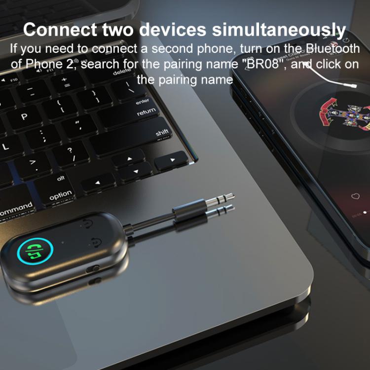 BR08T 2 in 1 Car Bluetooth AUX Receiver Transmitter Bluetooth Audio Adapter(Black) - Bluetooth Adapters by buy2fix | Online Shopping UK | buy2fix