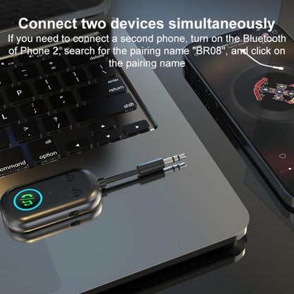 BR08T 2 in 1 Car Bluetooth AUX Receiver Transmitter Bluetooth Audio Adapter(Black) - Bluetooth Adapters by buy2fix | Online Shopping UK | buy2fix