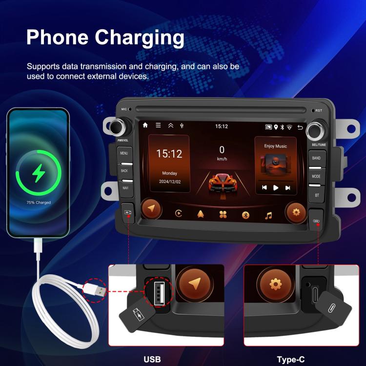 For Dacia Android 15 7 inch Wireless CarPlay Car Player Car Central Control Navigation Machine, Specification:Standard+AHD+Microphone - Car MP3 & MP4 & MP5 by buy2fix | Online Shopping UK | buy2fix