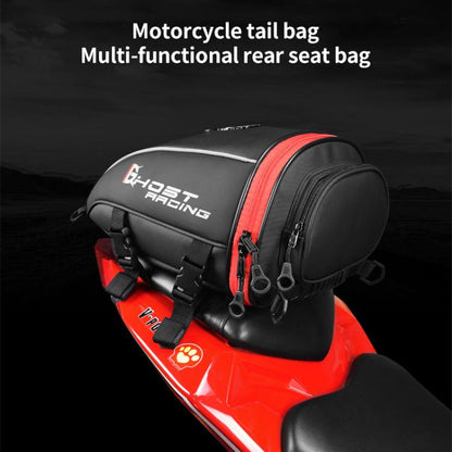 GHOST RACING GR-CWB06 PU Leather Motorcycle Tail Bag Rear Seat Travel Bag Backpack(Black) - Bags & Luggages by GHOST RACING | Online Shopping UK | buy2fix