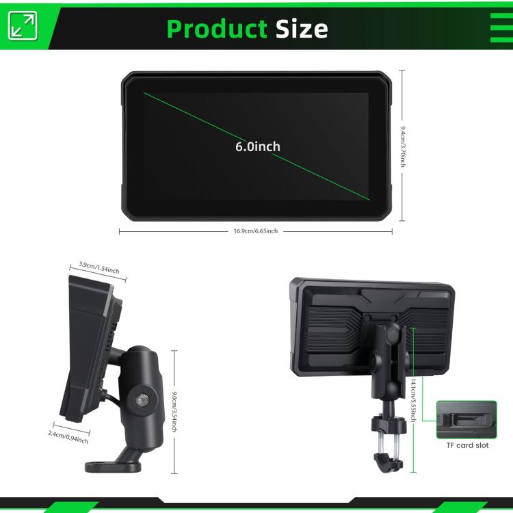 6 inch Motorcycle Wireless CarPlay and Android Auto Display Screen Navigator(Black) - Electrical Instruments by buy2fix | Online Shopping UK | buy2fix