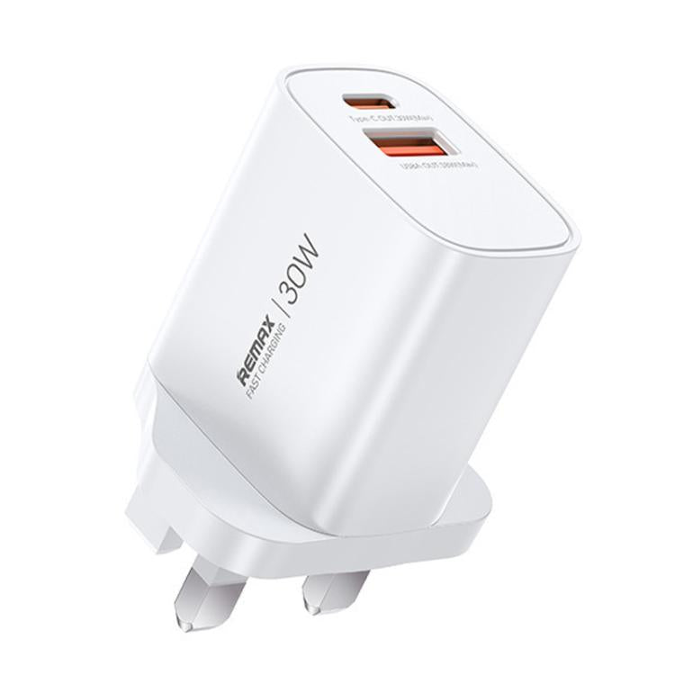 REMAX U187 30W USB and Type-C GaN Fast Charger, Specification:UK Plug(White) - USB Charger by REMAX | Online Shopping UK | buy2fix