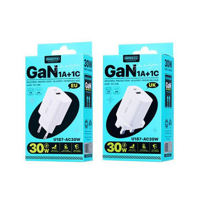 REMAX U187 30W USB and Type-C GaN Fast Charger, Specification:UK Plug(White) - USB Charger by REMAX | Online Shopping UK | buy2fix