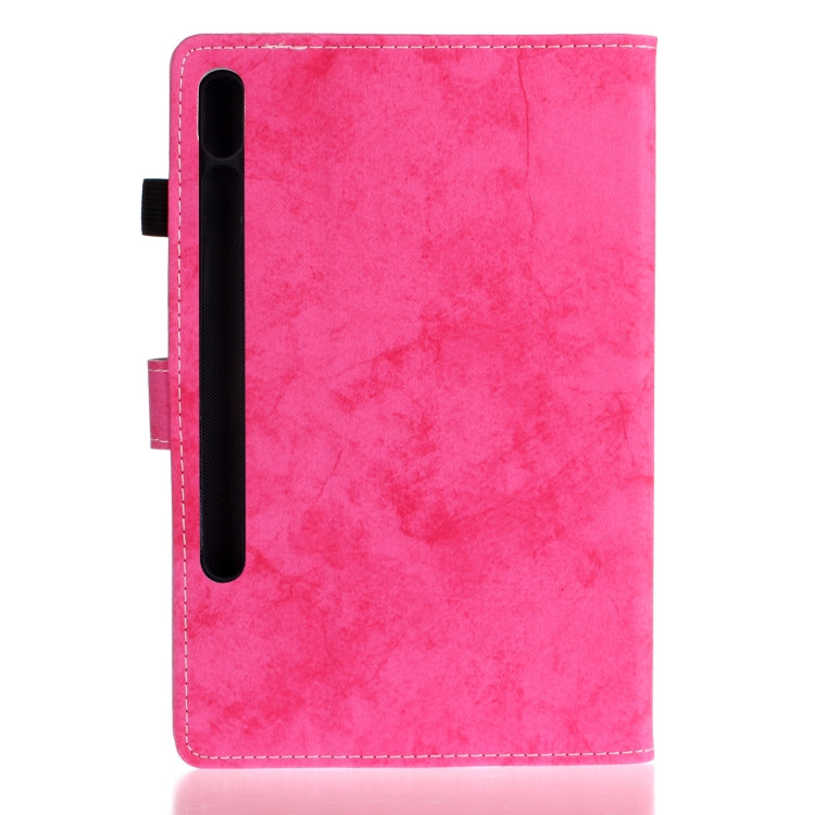 For Samsung Galaxy Tab S8 / Galaxy Tab S7 11.0 T870 Marble Style Cloth Texture Leather Case with Bracket & Card Slot & Pen Slot & Anti Skid Strip(Rose Red) by buy2fix