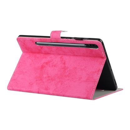 For Samsung Galaxy Tab S8 / Galaxy Tab S7 11.0 T870 Marble Style Cloth Texture Leather Case with Bracket & Card Slot & Pen Slot & Anti Skid Strip(Rose Red) by buy2fix