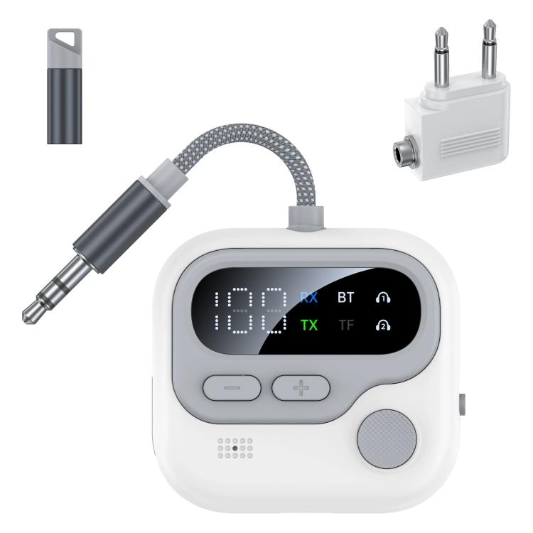 JS4 2 in 1 Car Digital Display Wireless Audio Adapter 3.5mm Audio Receiver Transmitter(White) - Audio Receiver Transmitter by buy2fix | Online Shopping UK | buy2fix