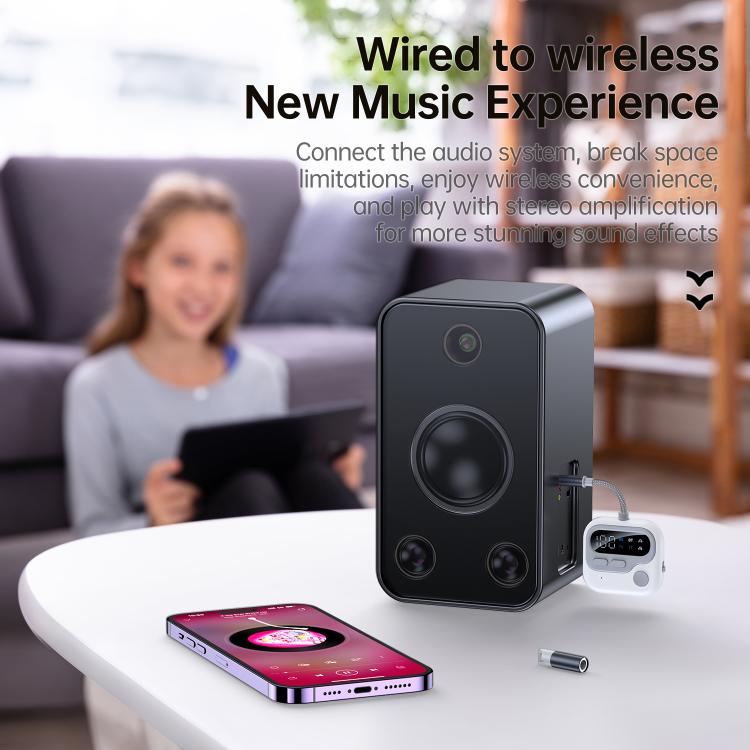 JS4 2 in 1 Car Digital Display Wireless Audio Adapter 3.5mm Audio Receiver Transmitter(White) - Audio Receiver Transmitter by buy2fix | Online Shopping UK | buy2fix