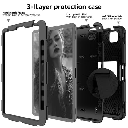For iPad Air 2022 / 2020 10.9 Shockproof Two-Color Silicone Protective Case with Holder(Black+Black) - iPad Air (2022) / (2020) 10.9 Cases by buy2fix | Online Shopping UK | buy2fix