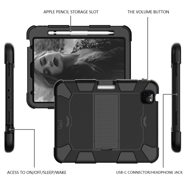 For iPad Air 2022 / 2020 10.9 Shockproof Two-Color Silicone Protective Case with Holder(Black+Black) - iPad Air (2022) / (2020) 10.9 Cases by buy2fix | Online Shopping UK | buy2fix