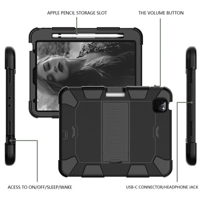 For iPad Air 2022 / 2020 10.9 Shockproof Two-Color Silicone Protective Case with Holder(Black+Black) - iPad Air (2022) / (2020) 10.9 Cases by buy2fix | Online Shopping UK | buy2fix