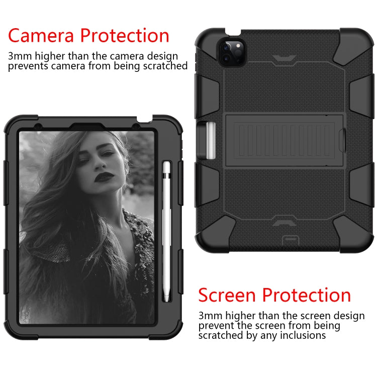 For iPad Air 2022 / 2020 10.9 Shockproof Two-Color Silicone Protective Case with Holder(Black+Black) - iPad Air (2022) / (2020) 10.9 Cases by buy2fix | Online Shopping UK | buy2fix