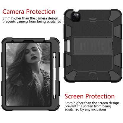 For iPad Air 2022 / 2020 10.9 Shockproof Two-Color Silicone Protective Case with Holder(Black+Black) - iPad Air (2022) / (2020) 10.9 Cases by buy2fix | Online Shopping UK | buy2fix