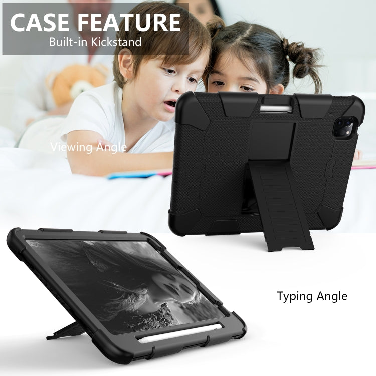 For iPad Air 2022 / 2020 10.9 Shockproof Two-Color Silicone Protective Case with Holder(Black+Black) - iPad Air (2022) / (2020) 10.9 Cases by buy2fix | Online Shopping UK | buy2fix