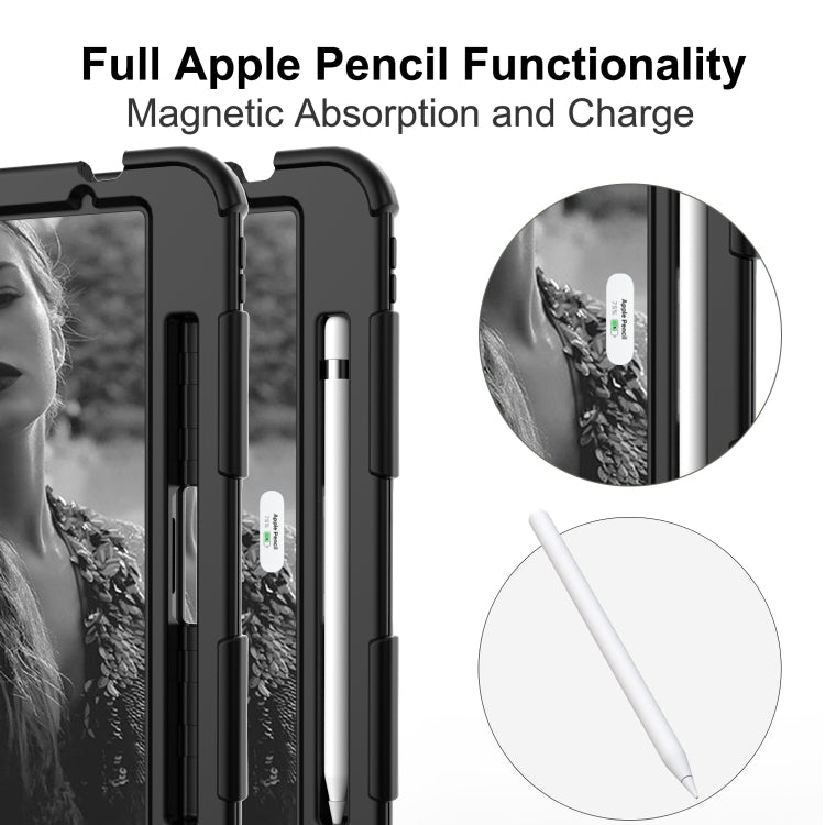 For iPad Air 2022 / 2020 10.9 Shockproof Two-Color Silicone Protective Case with Holder(Black+Black) - iPad Air (2022) / (2020) 10.9 Cases by buy2fix | Online Shopping UK | buy2fix